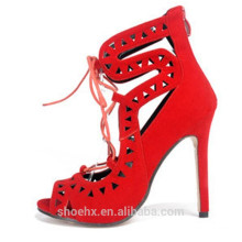 2017 sexy high heel ladies shoes lace up open toe back zip red womens shoes